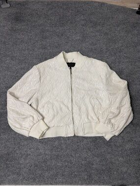 BCBG Women's Vintage Ivory Sequin Bomber Jacket Y2K Sz Medium